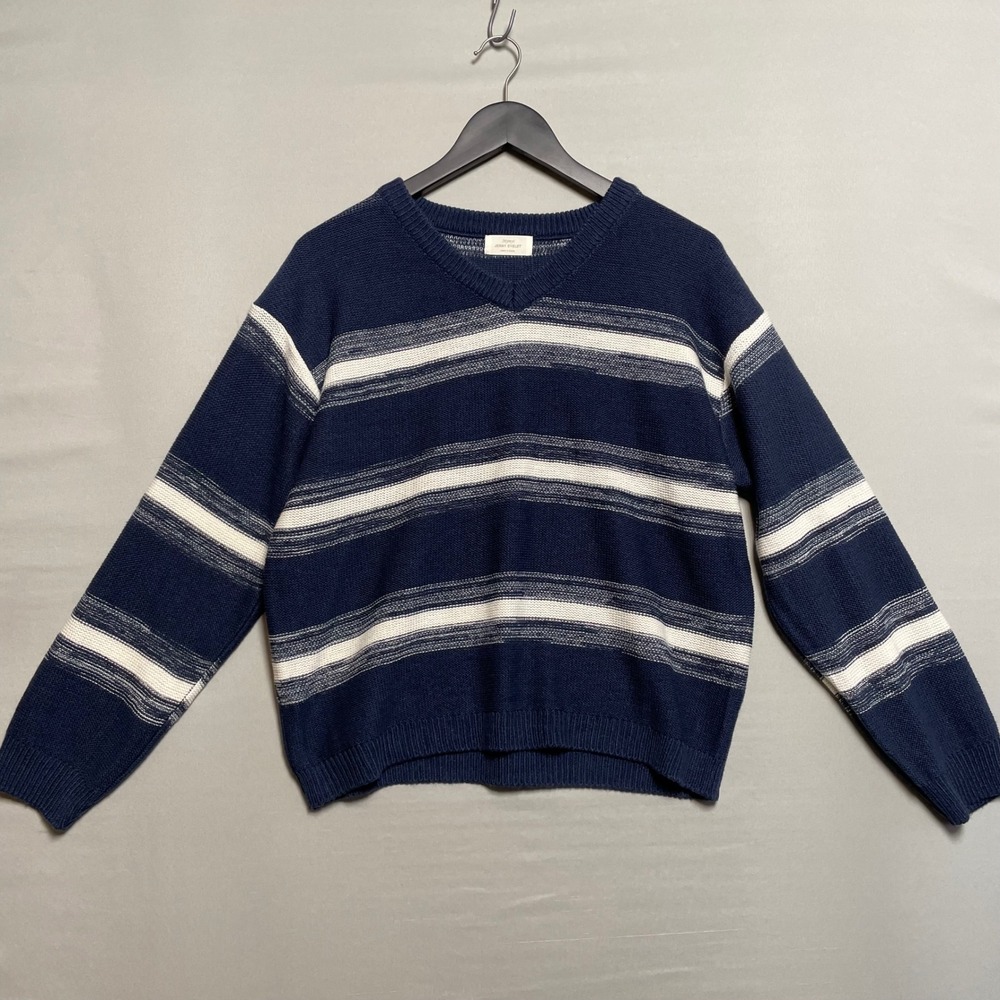 Womens Navy White‎ Striped V Neck Sweater Long Sleeve Size M* Casual Preppy